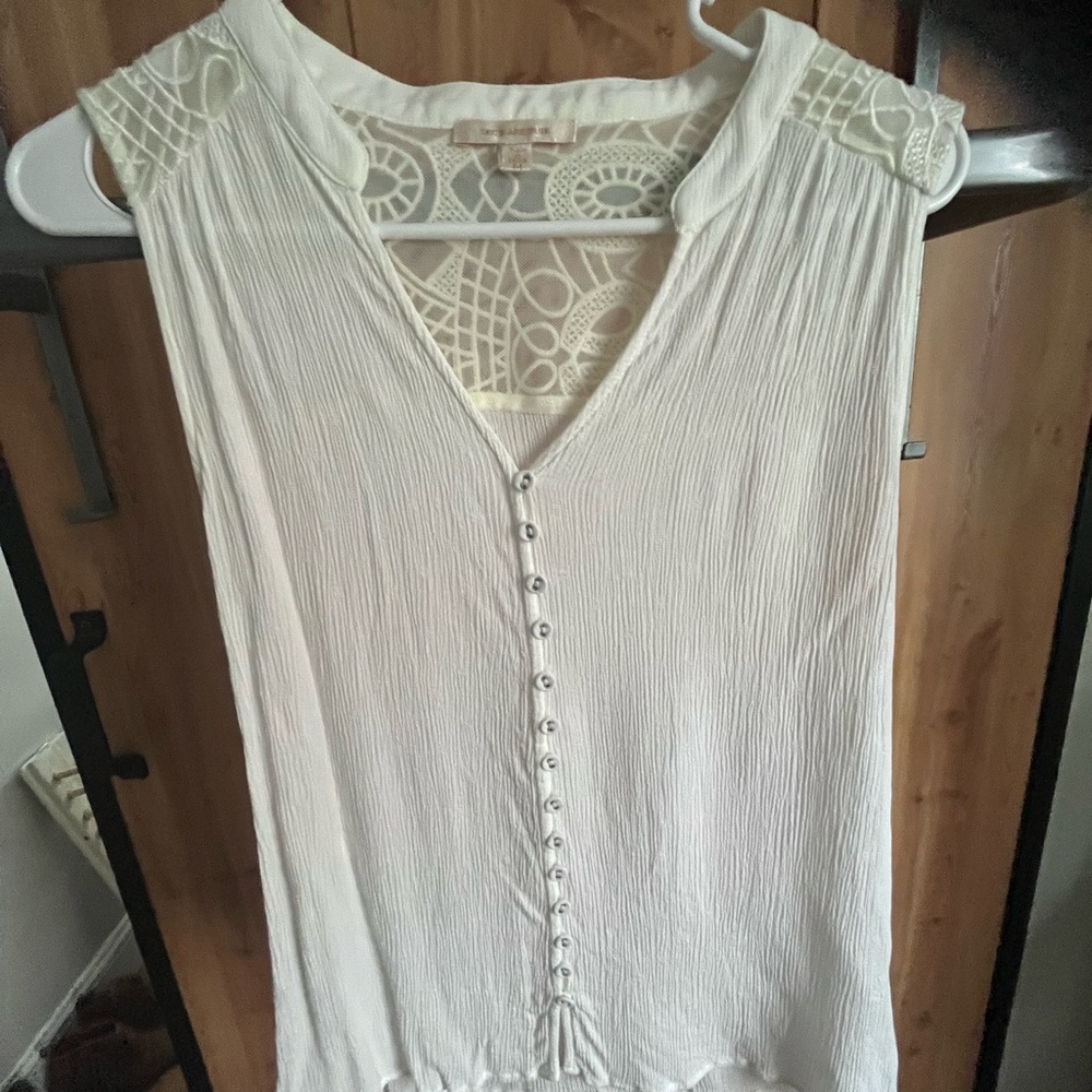 Skies Are Blue Cream Buttoned Lace Blouse
